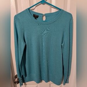 Talbots Merino Wool Turquoise Crewneck Sweater with Cuff Buttons, NWT